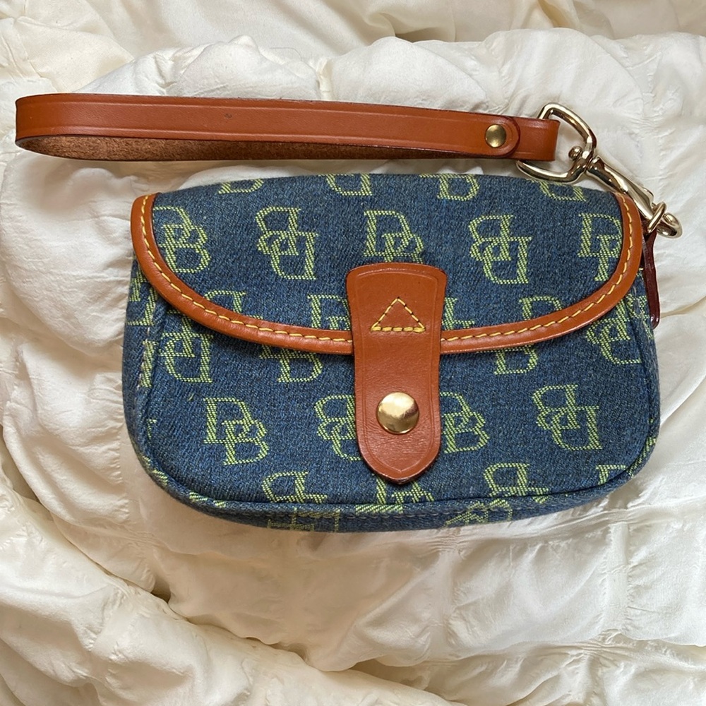 Dooney and Bourke Monogram Denim Wristlet Pouch with Strap Y2K